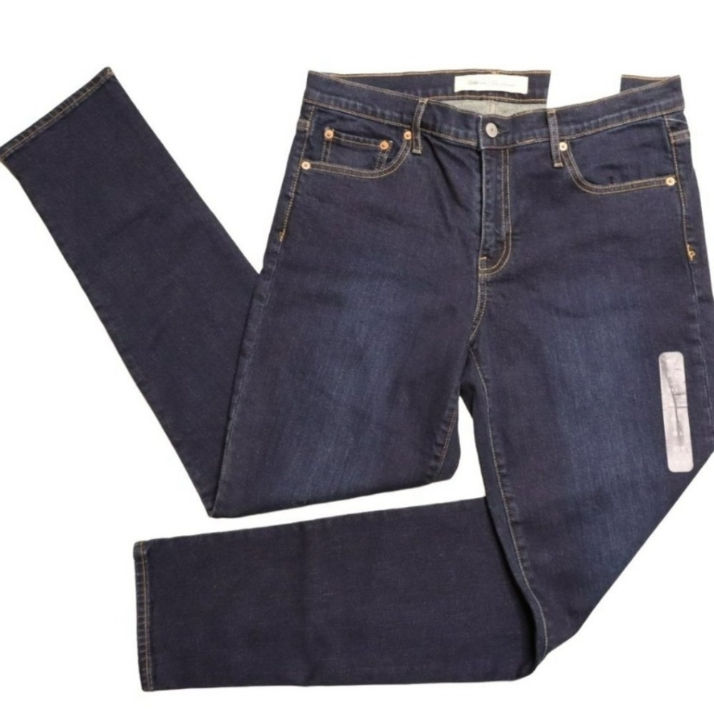 Gap 1969 Real Straight Leg Dark Rinse Mid-Rise Jeans 31L